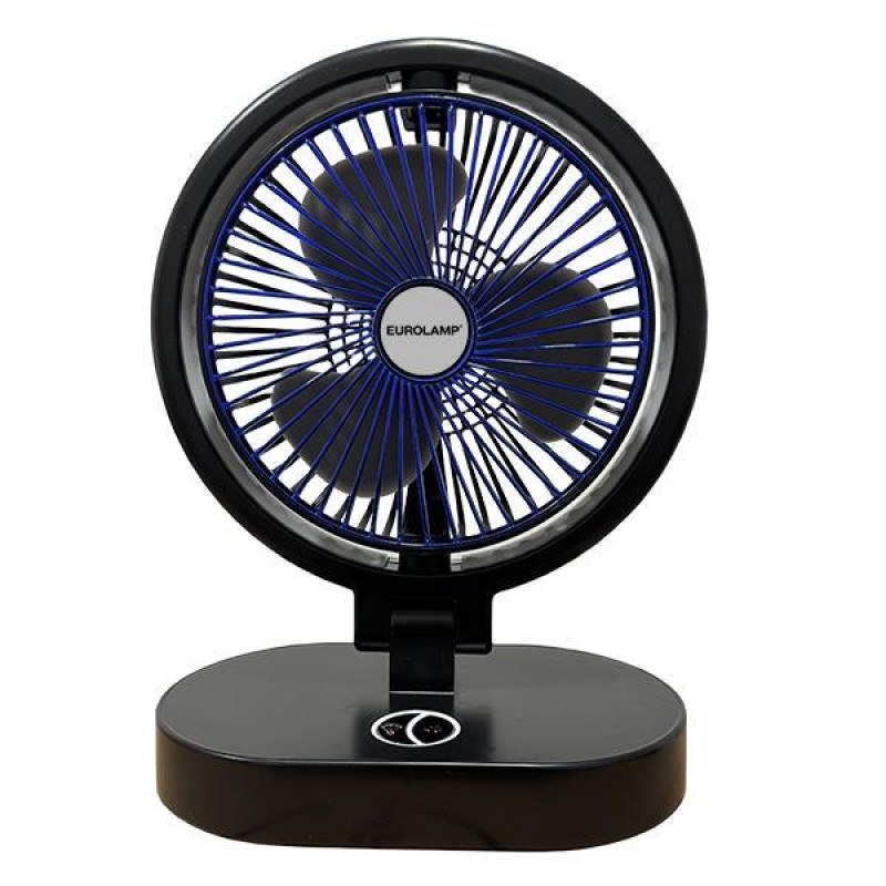 TABLE FAN RECHARGEABLE 360° WITH LED LIGHT Φ16 BLACK 300-20513