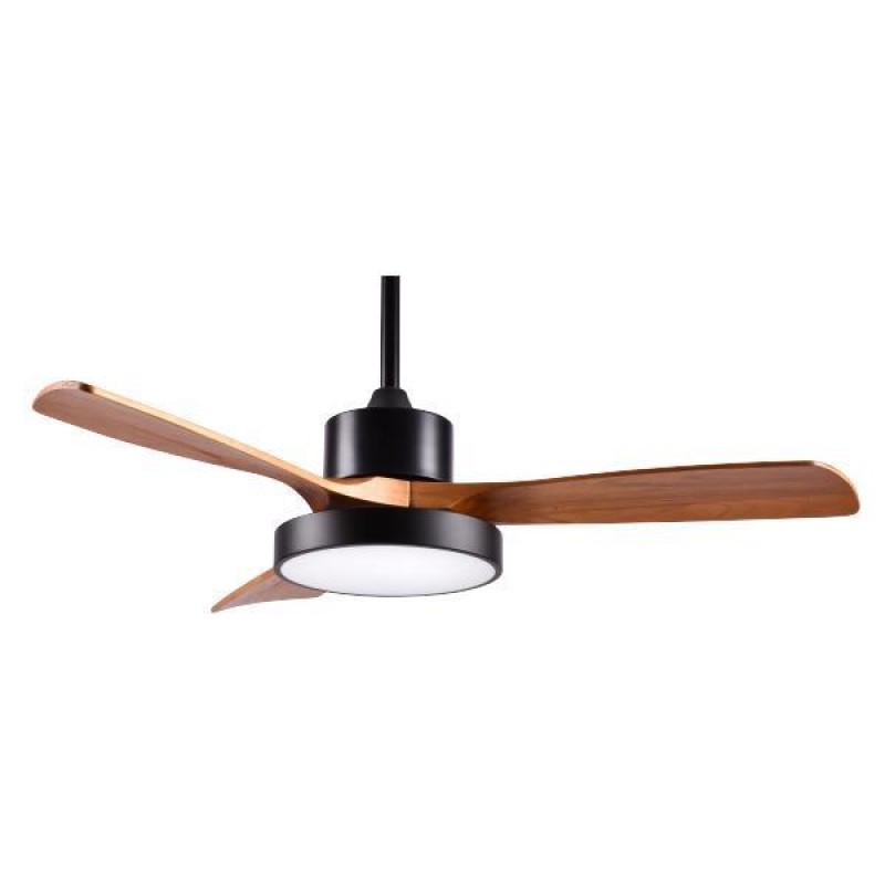 DECORATIVE FAN BLACK AND WOOD WITH LED LIGHT AND CONTROL Φ122 DC 35W 300-25040