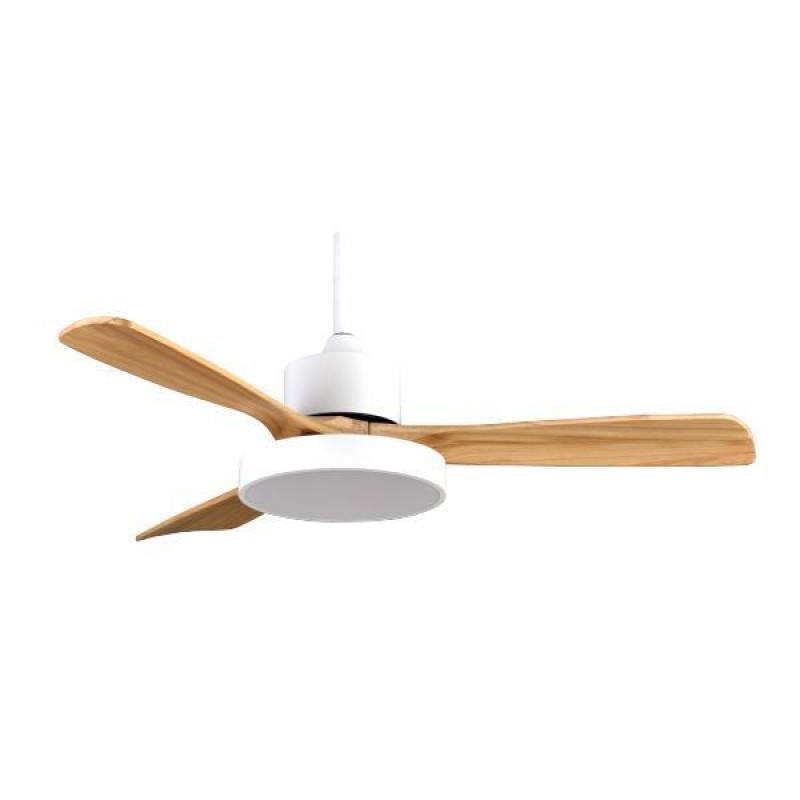 DECORATIVE FAN WHITE AND WOOD WITH LED LIGHT AND CONTROL Φ122 DC 35W 300-25041