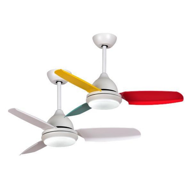 DECORATIVE FAN WHITE WITH LED LIGHT 3 WHITE AND 3 COLORFUL BLADES AND CONTROL Φ107 DC 35W 300-25042