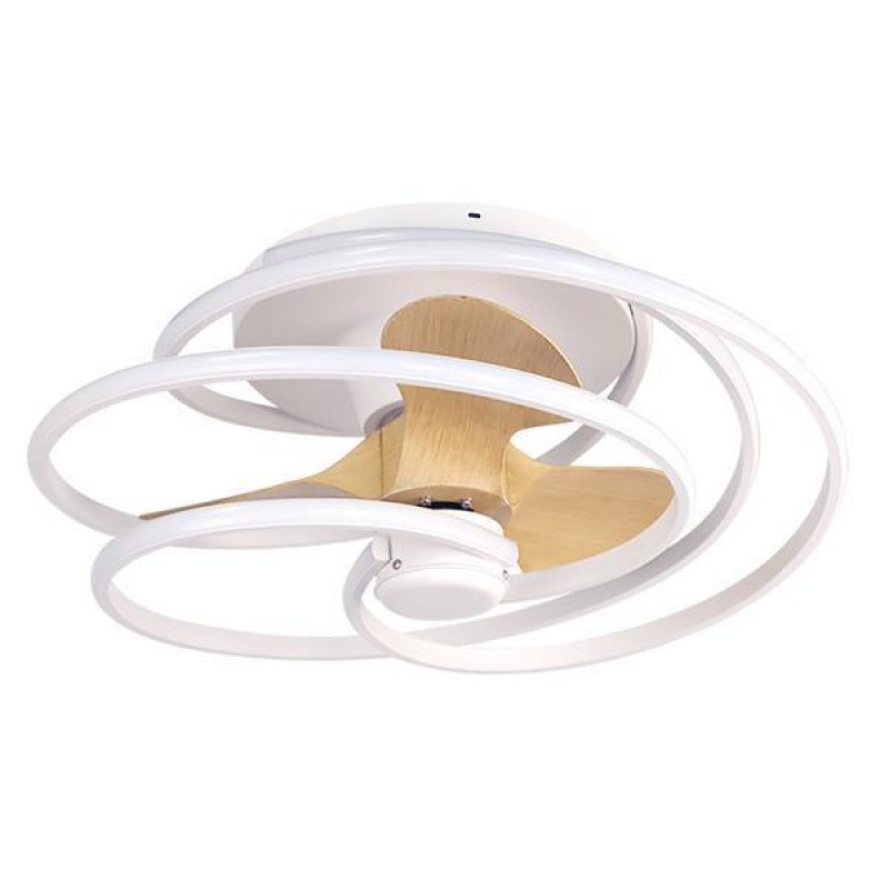 DECORATIVE FAN WHITE AND WOOD WITH LED AND CONTROL Φ68 DC 26W 300-25044