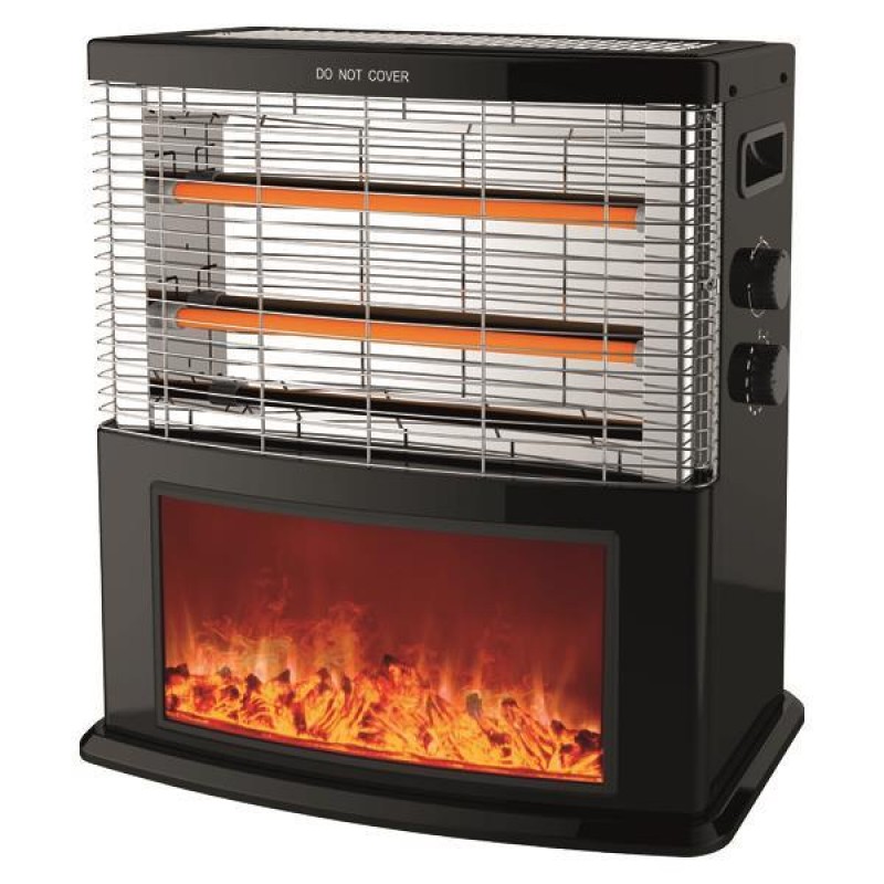 QUARTZ HEATER 2000W BLACK 2FACE WITH THERMOSTAT AND FLAME EFFECT 2000W 300-41404