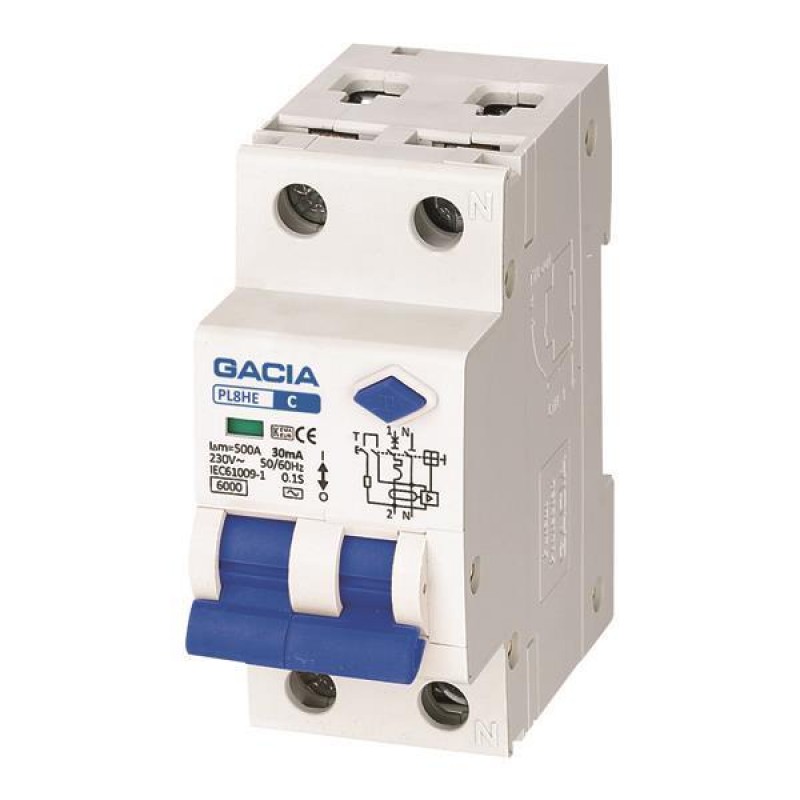RCBO PL8HE 2P L+N B10A 30mA 6kA TYPE B 500-43541