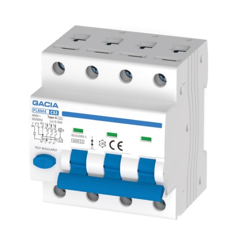 RCBO PL8M4 3P+N C40A 30mA 6kA TYPE A 500-43566