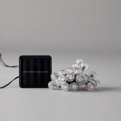 LINE, 80 LED 5mm, WITH ACRYLIC BALLS 1,8cm, SOLAR PANEL WITH LIGHT SENSOR, 8 M/F, GREEN PVC WIRE, WARM WHITE LED, PER 10cm, LEAD WIRE 1m, IP44 600-04850