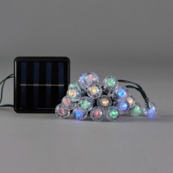 LINE, 80 LED 5mm WITH ACRYLIC BALLS 1,8cm, SOLAR PANEL WITH LIGHT SENSOR, 8 M/F, GREEN PVC WIRE, MULTI LED PER 10cm, LEAD WIRE 1m, IP44 600-04852