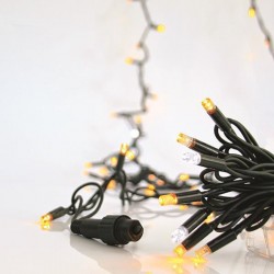 LINE, 100 LED 5mm WITH CUPS, 230V, 3 CONNECTORS UNTIL 9, GREEN RUBBER WIRE, 90 WARM WHITE LED + 10 WHITE FLASH LED, PER 10cm, LEAD WIRE 1.5m, IP65 600-09106