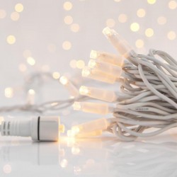 LINE, 100 LED 5mm, 230V, CONNECTOR UNTIL 9, LEAD WIRE 150cm, WHITE RUBBER WIRE, WARM WHITE LED, PER 10cm, IP65 600-11102