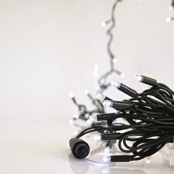 LINE, 100 LED 5mm WITH CUPS, 230V, CONNECTOR UNTIL 9, GREEN RUBBER WIRE, 90 WHITE LED + 10 WHITE FLASH LED PER 10cm, LEAD WIRE 1.5m, IP65 600-11106