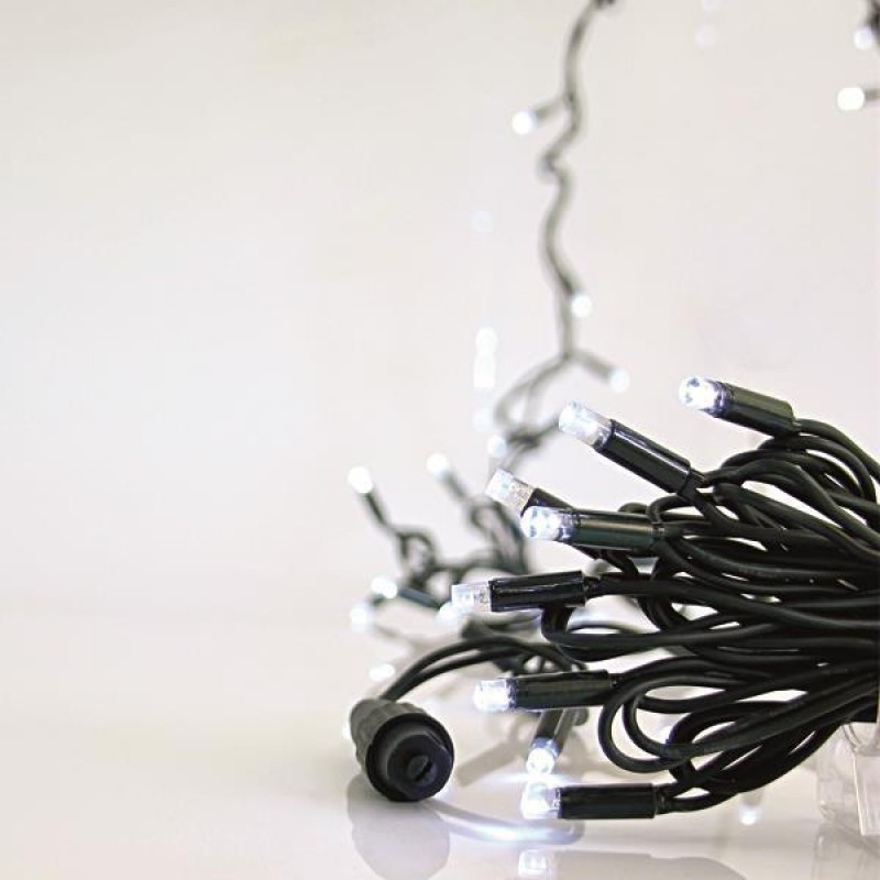 LINE, 100 LED 5mm WITH CUPS, 230V, CONNECTOR UNTIL 9, GREEN RUBBER WIRE, 90 WHITE LED + 10 WHITE FLASH LED PER 10cm, LEAD WIRE 1.5m, IP65 600-11106