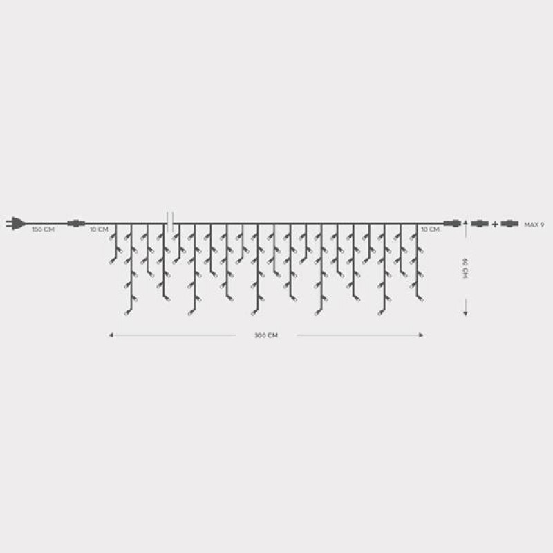 ICICLE, 144 LED 5mm WITH CUPS, 230V, CONNECTOR UNTIL 8, GREEN RUBBER WIRE, WHITE LED (H60 x W300cm, 5/7/5/7), LEAD WIRE 1.5m, IP65 600-11119
