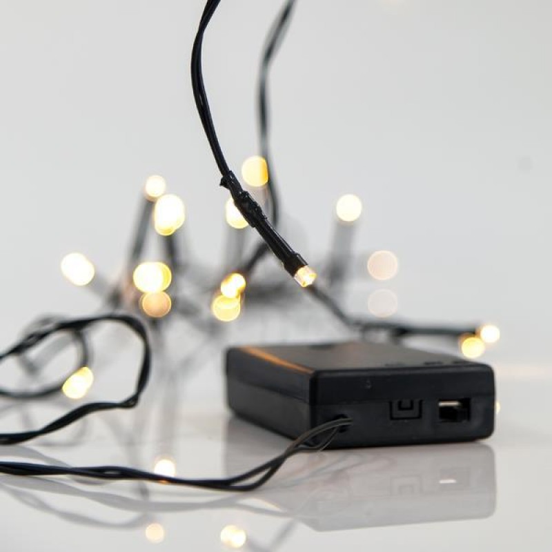 LINE, 20 LED 5mm, BATTERY BOX 3xAA, GREEN WIRE, WARM WHITE LED PER 10cm, LEAD WIRE 50cm, IP20 600-11141