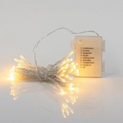 LINE, 48 LED 3mm, BATTERY OPERATED, WITH MULTIFUNCTION, MEMORY AND TIMER, TRANSPARENT WIRE, WARM WHITE LED PER 7,5cm, LEAD WIRE 50cm, IP44 600-11224