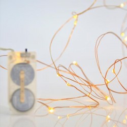 LINE, 12 MINI LED, BATTERY BOX 2xCR2032, BRONZE COPPER WIRE, DAYLIGHT LED PER 10cm, LEAD WIRE 10cm, IP20 600-11241