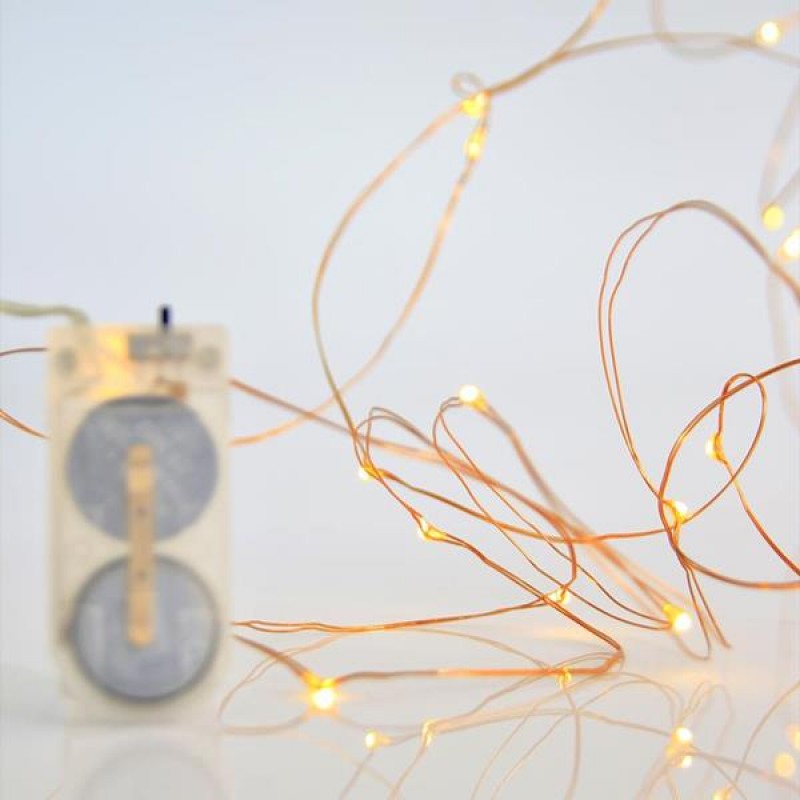 LINE, 12 MINI LED, BATTERY BOX 2xCR2032, BRONZE COPPER WIRE, DAYLIGHT LED PER 10cm, LEAD WIRE 10cm, IP20 600-11241