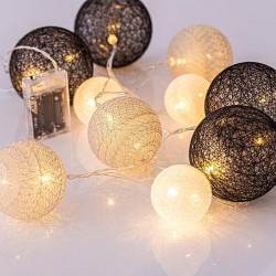 LINE, 10 LED 5mm, WITH 10 COTTON BALLS 6cm/8cm/10cm,  BATTERY BOX 3xAA, TRANSPARENT PVC WIRE, WARM WHITE, LED PER 15cm, LEAD WIRE 50cm, IP20 600-11246