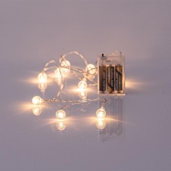 LINE, 10 LED 5mm, WITH ACRYLIC TRANSPARENT BALLS 1,8cm, BATTERY BOX 3xAA, TRANSPARENT PVC WIRE, WARM WHITE LED, PER 15cm, LEAD WIRE 50cm, IP20 600-11248