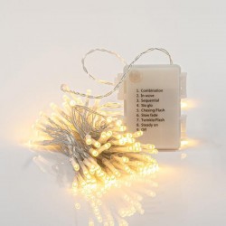 LINE, 96 LED 3mm, BATTERY OPERATED, WITH MULTIFUNCTION, MEMORY AND TIMER, TRANSPARENT WIRE, WARM WHITE LED PER 7,5cm, LEAD WIRE 50cm, IP44 600-11254