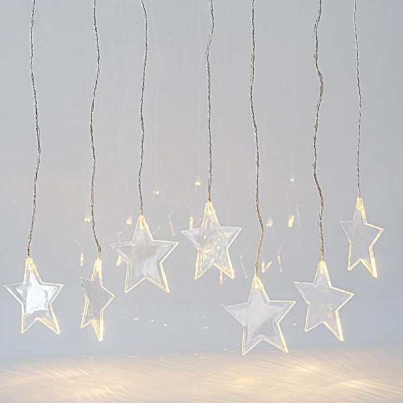 CURTAIN, 8 LED 5mm, WITH STARS 11cm, 4.5V ADAPTOR, CONNECTOR UNTIL 3, TRANSPARENT WIRE, WARM WHITE LED, H60 x W100cm, LEAD WIRE 3m, IP44 600-11445