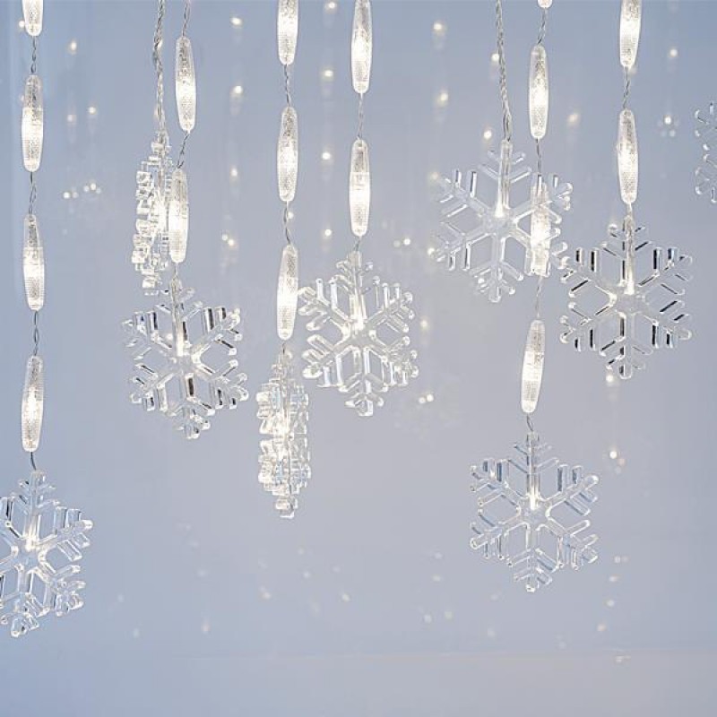 ICICLE, 56 LED 5mm WITH 14 SNOWFLAKES 11cm, 3.4V ADAPTOR, TRANSPARENT WIRE, WHITE LED, H80xW300cm, LEAD WIRE 3m, IP44 600-11446