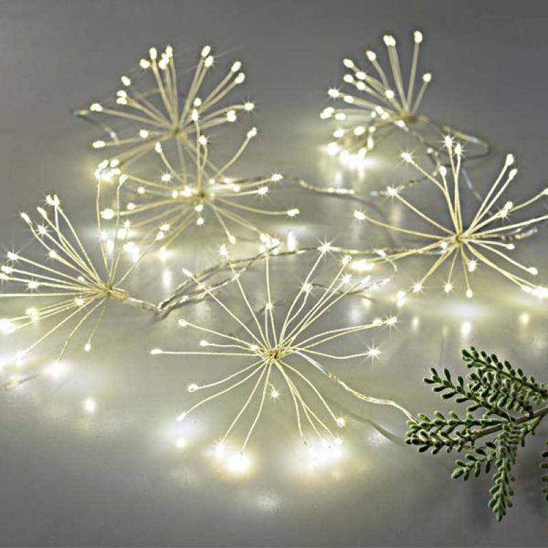 BOUQUETS 120 MINI LED WITH ADAPTOR, 6 BOUGUETS x 20 LED, 20 WIRES x 5cm , SILVER COPPER WIRE, WARM WHITE LED, BOUQUETS SPACE  30cm, LEADWIRE 3m, IP44 600-11449