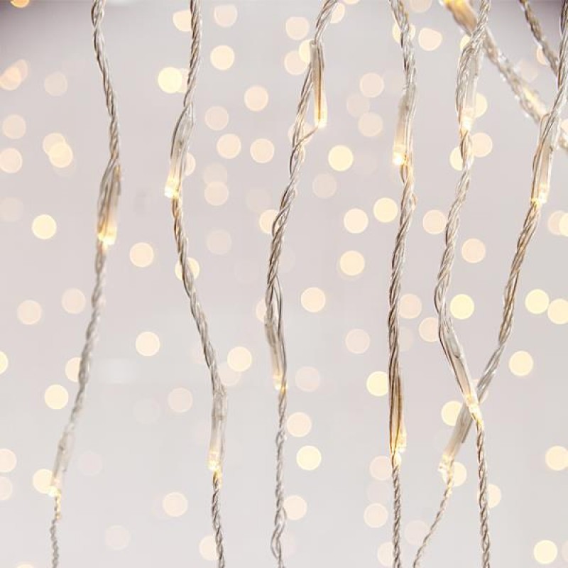 CURTAIN, 240 LED 3mm, 31V ADAPTOR WITH SNOWFALL MULTIFUNCTION, TRANSPARENT WIRE, WARM WHITE LED (H100 x W200cm, 20 LINES x 12 LED), LEAD WIRE 3m, IP44 600-11455