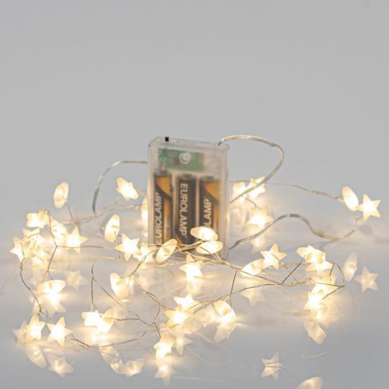 LINE, 40 MINI LED, WITH PLASTIC STARS, BATTERY BOX 3xAA, TIMER, WARM WHITE LED, PER 3,5cm, LEAD WIRE 50cm, IP20 600-11468