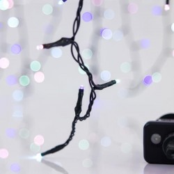 LINE, 100 LED 3mm, 31V ADAPTOR WITH 8 MULTIFUNCTIONS, GREEN WIRE, OPAL MULTICOLORED LED PER 5cm, LEAD WIRE 3m, IP44 600-11507