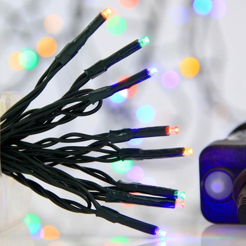 LINE, 240 LED 3mm, 31V ADAPTOR WITH 8 MULTIFUNCTIONS, GREEN WIRE, MULTICOLORED LED PER 5cm, LEAD WIRE 3m, IP44 600-11532
