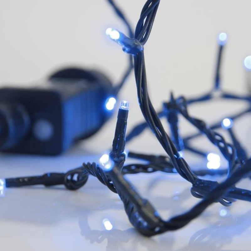 LINE, 240 LED 3mm, 31V ADAPTOR WITH 8 MULTIFUNCTIONS, GREEN WIRE, BLUE LED PER 5cm, LEAD WIRE 3m, IP44 600-11535