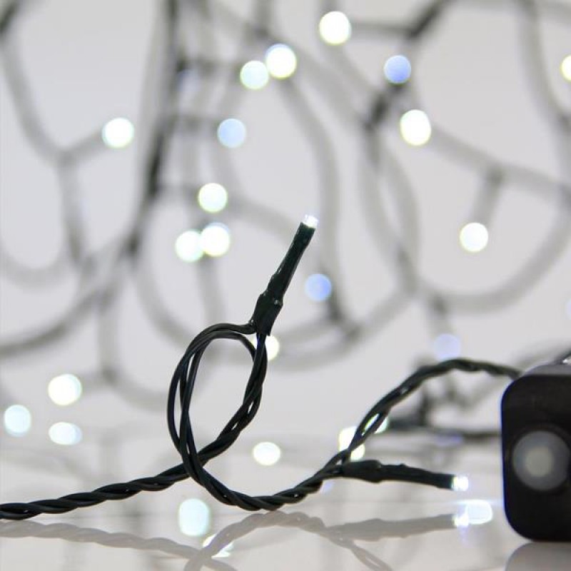 LINE, 300 LED 3mm, 31V ADAPTOR WITH 8 MULTIFUNCTIONS, GREEN WIRE, WHITE LED PER 5cm, LEAD WIRE 3m, IP44 600-11540