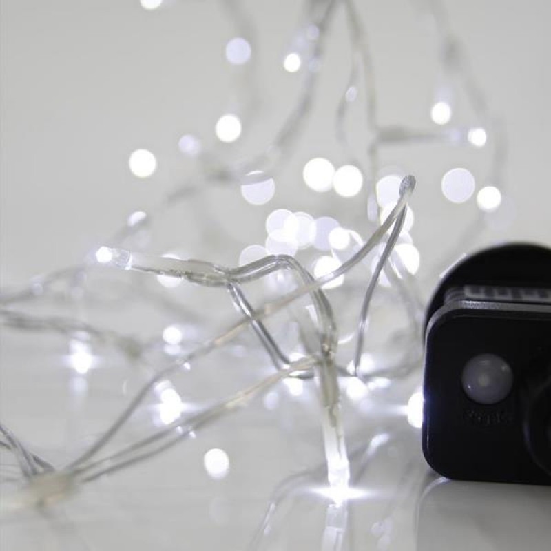 LINE, 100 LED 3mm, 31V ADAPTOR WITH 8 MULTIFUNCTIONS, TRANSPARENT WIRE, WHITE LED PER 5cm, LEAD WIRE 3m, IP44 600-11560