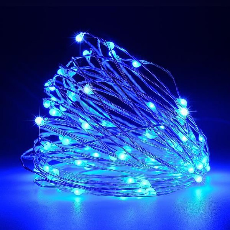 LINE 100 MINI LED, 4.5V ADAPTOR, STEADY, SILVER COPPER WIRE, BLUE LED PER 10cm, LEAD WIRE 5m, IP44 600-11722