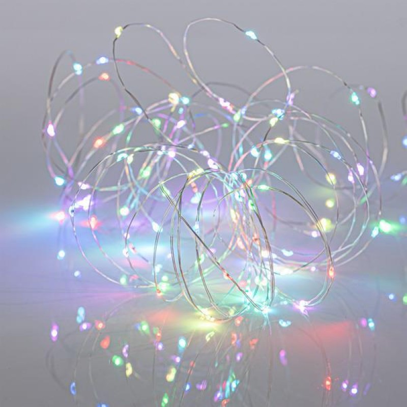 LINE 100 ELECTRODELESS MINI LED, 4,5V ADAPTOR AND REMOTE (M/F, ON/OFF, TIMER), SILVER COPPER WIRE, SYCHRONIZ RGB LED, LEAD WIRE 500cm, PER 10cm, IP44 600-11723