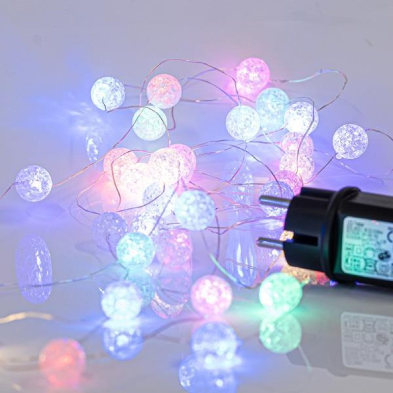 LINE, 100 MINI LED ACRYLIC BALL 2cm, STEADY ADAPTOR 4,5V, GSILVER COPPER WIRE, OPAL COLORS LED PER 5cm, LEAD WIRE 3m, IP44 600-11926