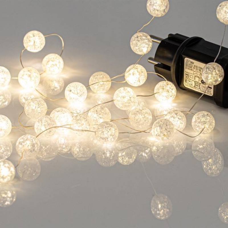 LINE, 100 MINI LED ACRYLIC BALL 2cm, STEADY ADAPTOR 4,5V, SILVER COPPER WIRE, DAY LIGHT LED PER 5cm, LEAD WIRE 3m, IP44 600-11927