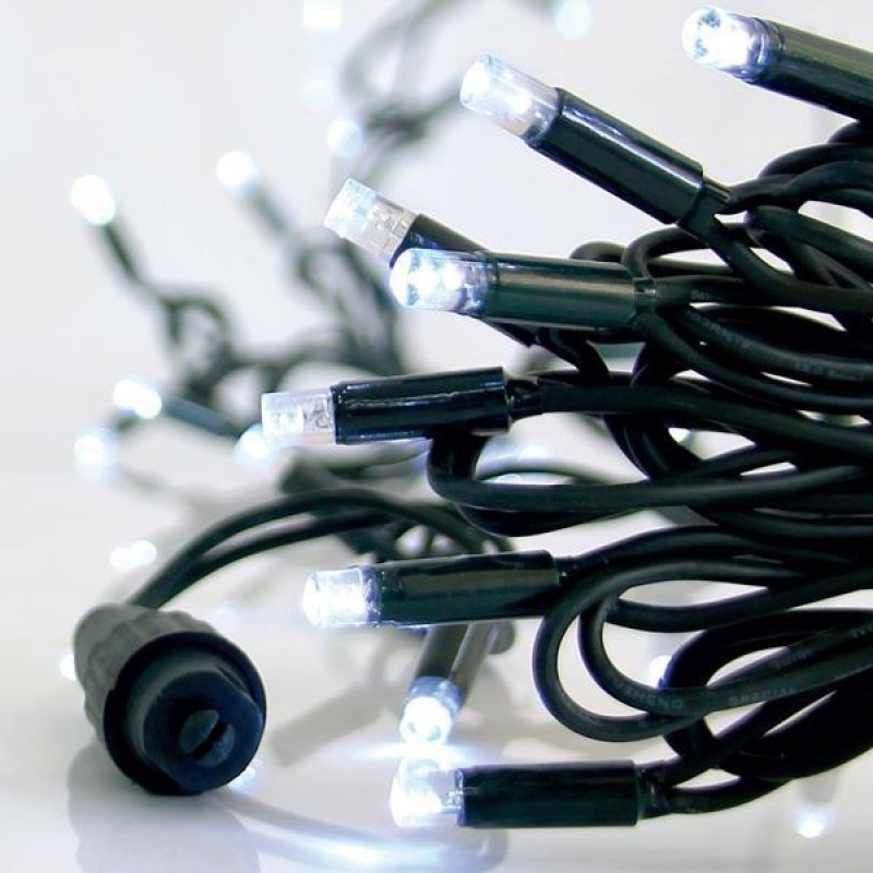 LINE, 100 LED 5mm, 230V, CONNECTOR UNTIL 9, GREEN RUBBER WIRE, WHITE LED, PER 10cm, WITH OUT  PLUG, IP65 600-11980