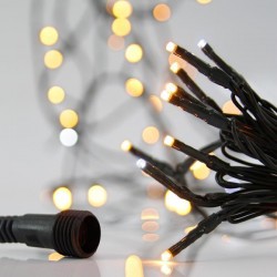 LINE, 100 LED 3mm, 31V ADAPTOR, 4 CONNECTORS UNTIL 3 SET, GREEN PVC WIRE, WARM WHITE LED + 9 WHITE FLASH LED, PER 10cm, LEAD WIRE 3m, IP44 600-15246