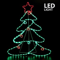 TREE WITH BALLS AND STAR, 6m LED ROPE LIGHT, 2-WAY, ORANGE - GREEN - RED, 88x68cm, IP44 600-20014