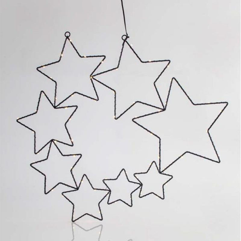 COMET, 8 STARS WITH 65 WARM WHITE LED, BLACK METAL FRAME, BLACK COPPER WIRE, 56x51cm, IP44 600-22412