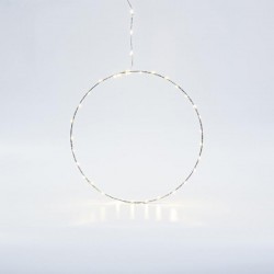SILVER RING LIGHTED 30cm, 30 MINI LED ON RING AND 15 MINI LED LEAD WIRE, ADAPTOR STEADY, SILVER COPPER WIRE, WARM WHITE LED, LEAD WIRE 3m, IP44 600-22413