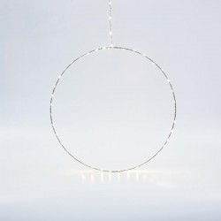 SILVER RING LIGHTED 40cm, 40 MINI LED ON RING AND 15 MINI LED LEAD WIRE, ADAPTOR STEADY, SILVER COPPER WIRE, WARM WHITE LED, LEAD WIRE 3m, IP44 600-22414