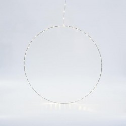 SILVER RING LIGHTED 50cm, 50 MINI LED ON RING AND 15 MINI LED LEAD WIRE, ADAPTOR STEADY, SILVER COPPER WIRE, WARM WHITE LED, LEAD WIRE 3m, IP44 600-22415