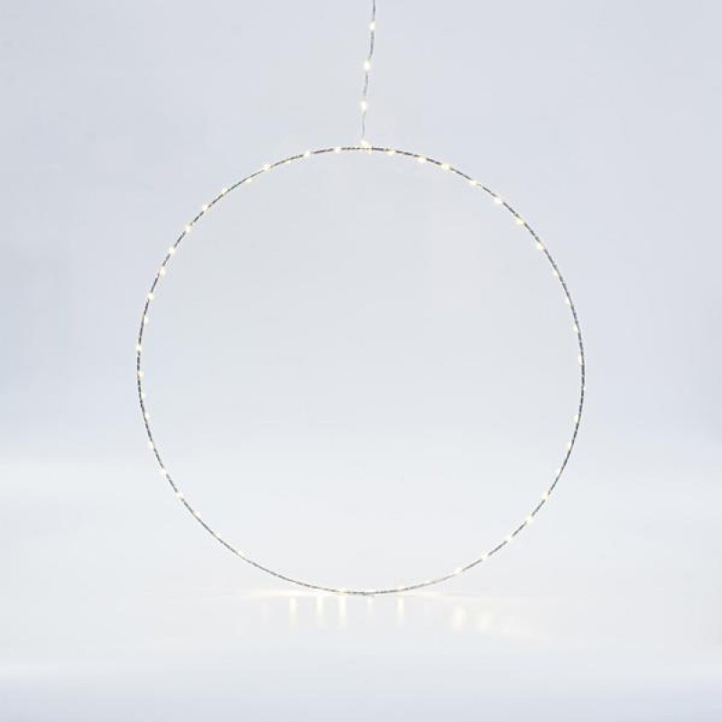 SILVER RING LIGHTED 50cm, 50 MINI LED ON RING AND 15 MINI LED LEAD WIRE, ADAPTOR STEADY, SILVER COPPER WIRE, WARM WHITE LED, LEAD WIRE 3m, IP44 600-22415