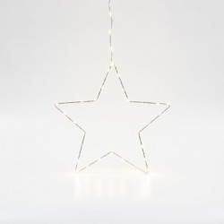 SILVER STAR LIGHTED 30cm, 30 MINI LED ON STAR AND 15 MINI LED LEAD WIRE, ADAPTOR STEADY, SILVER COPPER WIRE, WARM WHITE LED, LEAD WIRE 3m, IP44 600-22416