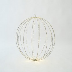 SILVER METAL BALL LIGHTED 60cm, 480 MINI LED, ADAPTOR STEADY, SILVER COPPER WIRE, WARM WHITE LED, LEAD WIRE 3m, IP44 600-22422