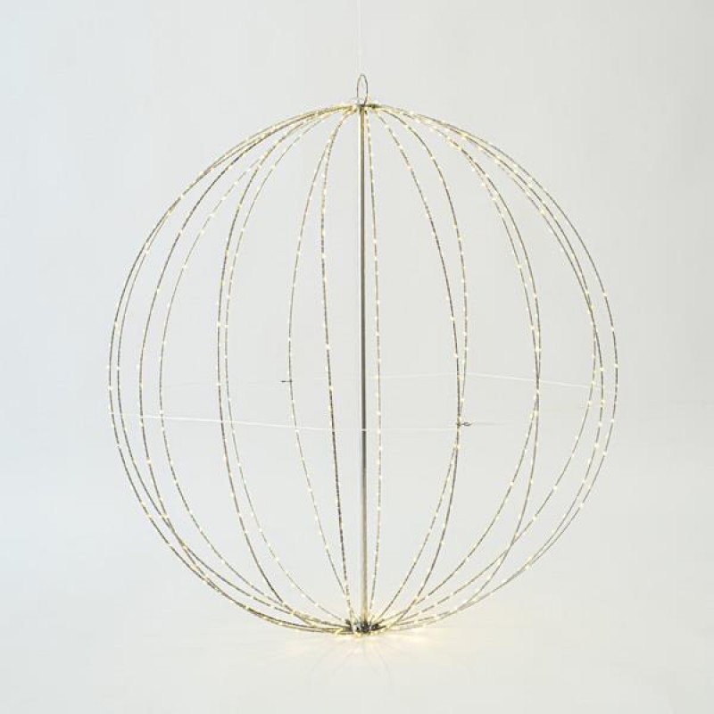SILVER METAL BALL LIGHTED 80cm, 640 MINI LED, ADAPTOR STEADY, SILVER COPPER WIRE, WARM WHITE LED, LEAD WIRE 3m, IP44 600-22423