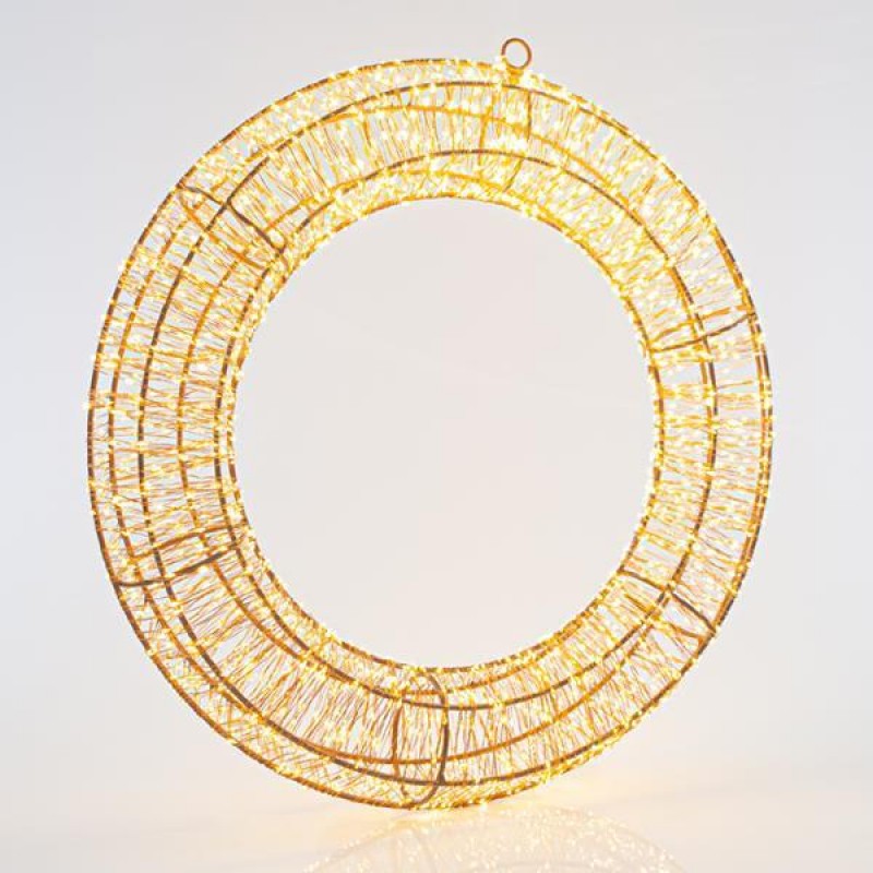 LIGHTED WREATH, 1800 WARM WHITE LED, WITH ADAPTOR, COPPER WIRE, 58cm, IP44 600-22438