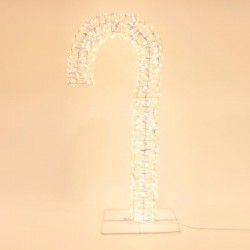 LIGHTED CANDY CANE IRIDESCENT 74cm, 600 LED, 4,5V ADAPTOR, TIMER, SILVER COPPER WIRE, WARM WHITE LED, LEAD WIRE 5m, IP44 600-22487