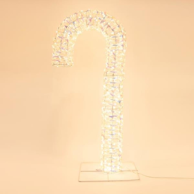LIGHTED CANDY CANE IRIDESCENT 74cm, 600 LED, 4,5V ADAPTOR, TIMER, SILVER COPPER WIRE, WARM WHITE LED, LEAD WIRE 5m, IP44 600-22487